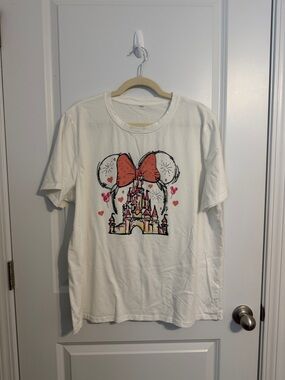 Disney Cream Tee with Red Bow and Castle Design